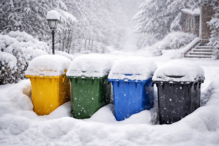 Eingeschneite Mülltonnen
